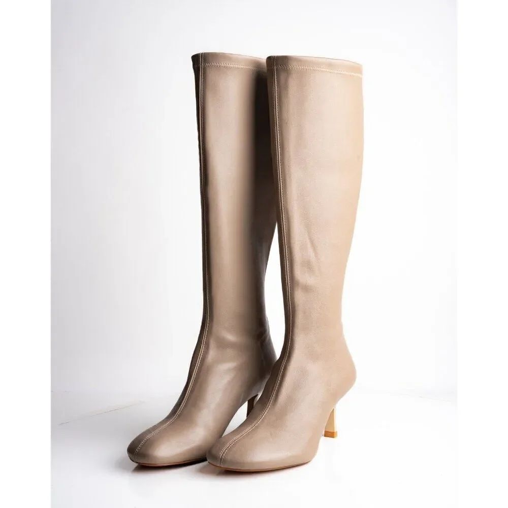 Zara Womens Knee High LeatherâHeeled Boots Beige Tan US 9 EU 40 NWD 2017/410